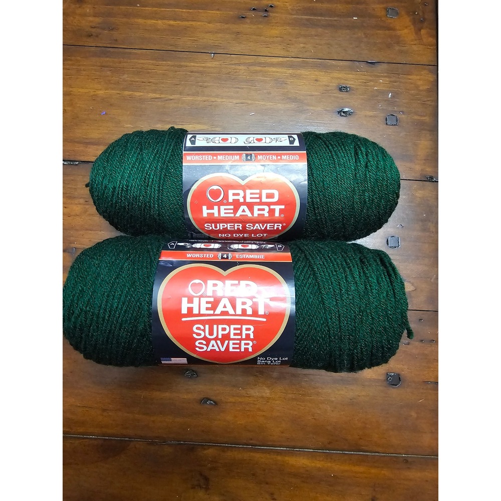 Red Heart Super Saver Yarn Hunter Green Worsted medium Knitting Crochet 2 Pack